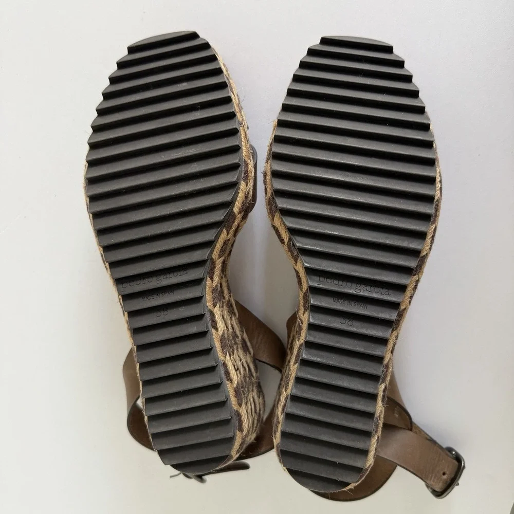 Pedro García Woven Chevron Wedge Espadrille Sandal Womens Size 38 Made in Spain